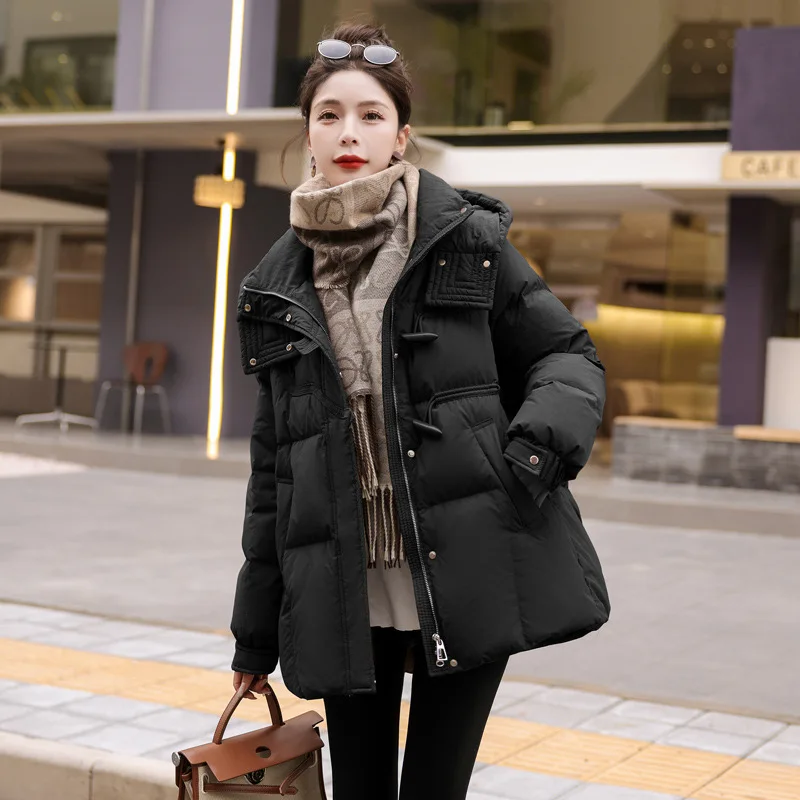 Women's Hooded Medium Length Duck Down Jacket, Luxury Coat, High-End, Winter, Parker, Fashion, 2024