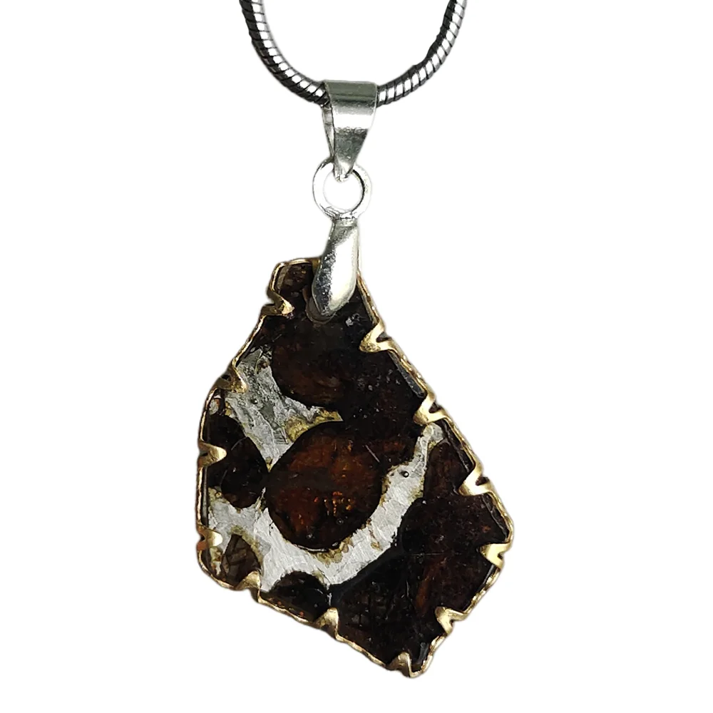 

Kenya Serico Olive Meteorite Slice Pendant Olive Meteorite Necklace Natural Meteorite Jewelry Pendant - CB119