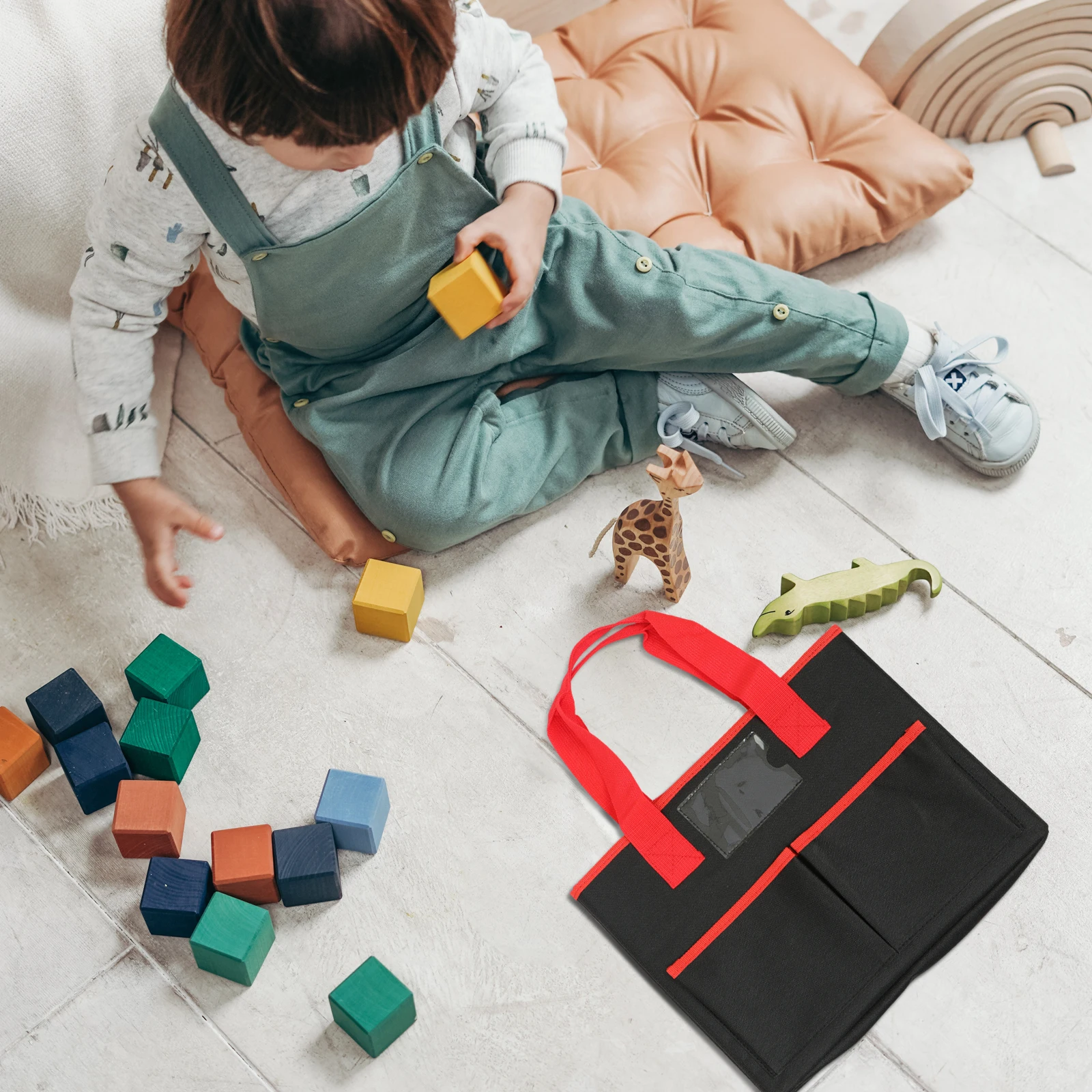 

Oxford Cloth Tote Bag Teaching Aids Toy Storage Container Stationery School Supplies Foldable Design Large Capacity Separate