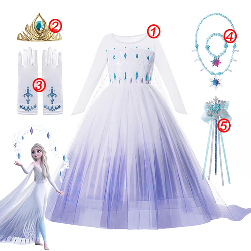 Costume de princesse Disney la reine des neiges pour filles, robe de bal blanche en tulle pailleté, vêtements de carnaval pour enfants, Cosplay