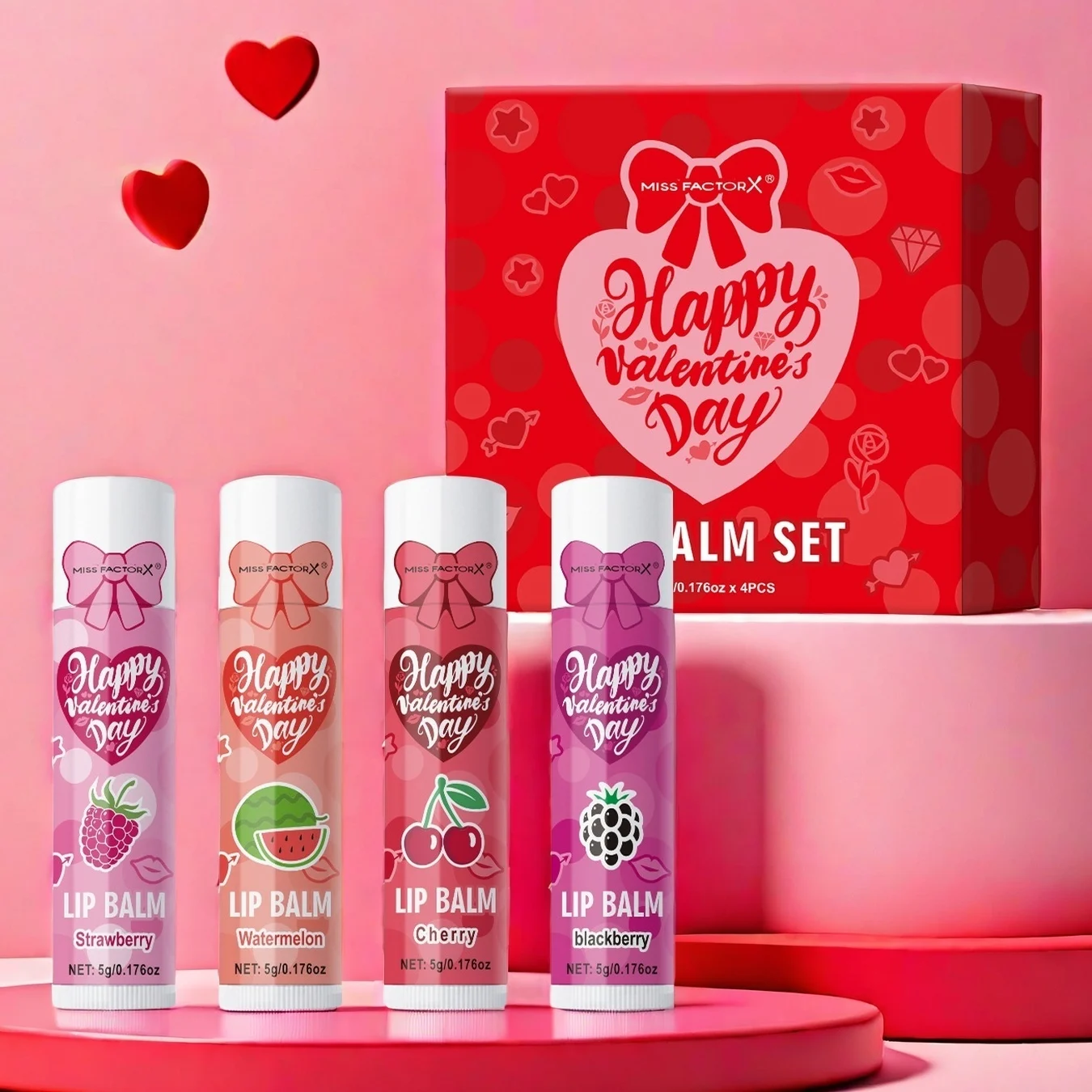 Women's Gifts 4PCS/Box Lip Balm Set Moisturizing and Glossy Suitable for Dry Lips Valentine's Day Gifts for