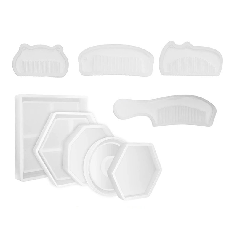 9 Pcs Silicone Mold Hand Craft Epoxy Resin Mold, 5 Pcs Coaster Silicone Mold & 4 Pcs Comb Series Mold