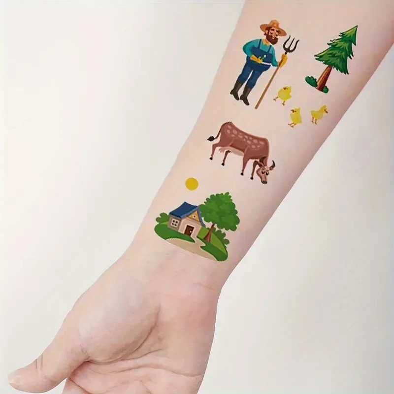 10 Sheets Farm Barnyard Animal Temporary Tattoo Girls Boy Body Arm Shoulder Cute Tattoos Stickers Birthday Party Supplies Gifts