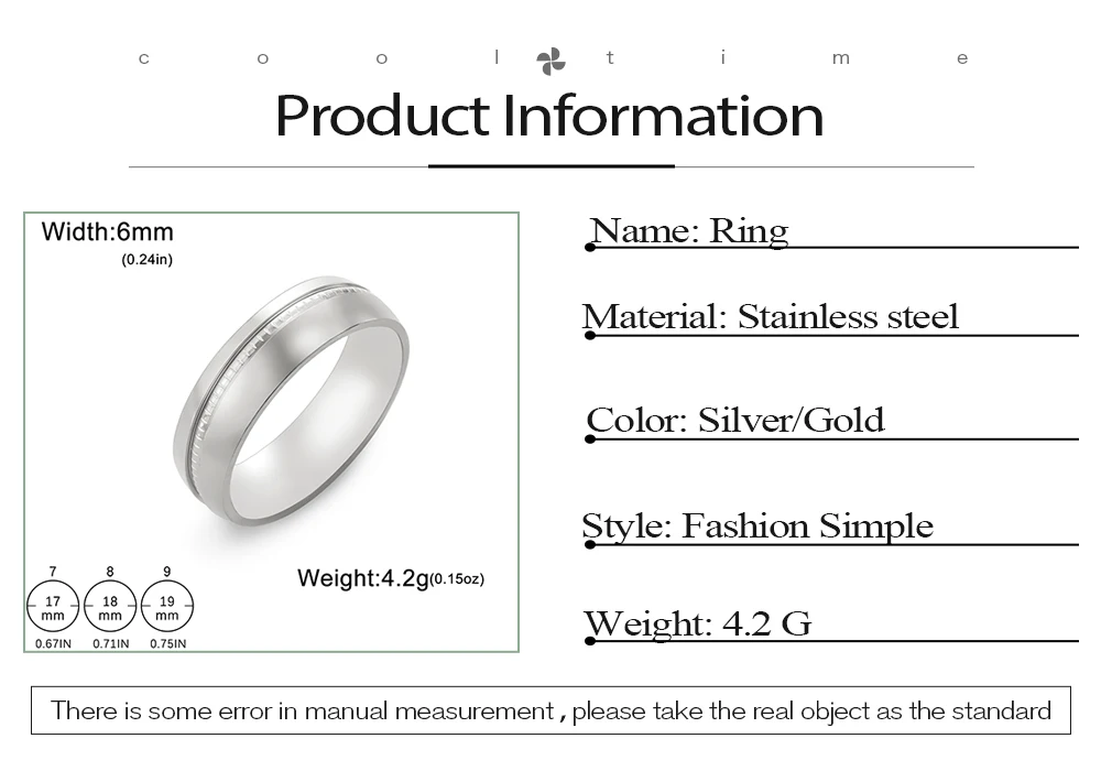 COOLTIME 6MM Breite Minimalistischen Runde Ring Edelstahl Männer Einfache Hochzeit Band Ringe Schmuck Großhandel – Detail 2