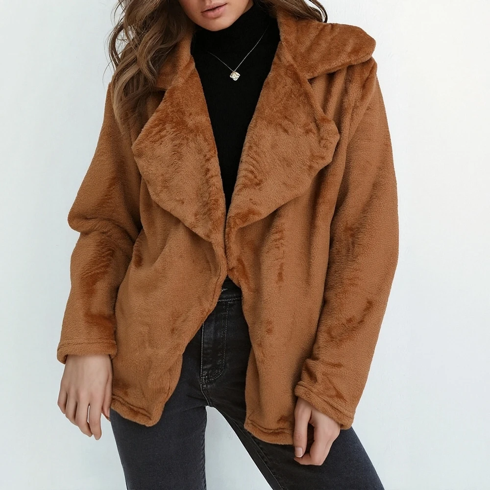 

Женское зимнее модное пальто, удобная однотонная шикарная уличная повседневная верхняя одежда с лацканами и длинными рукавами