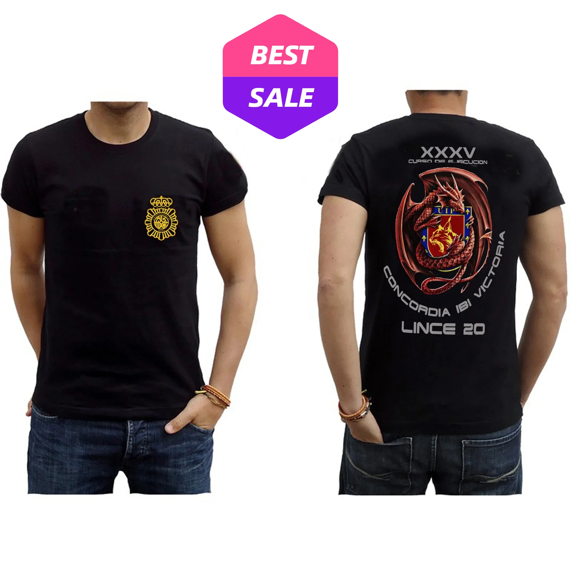 

Camiseta XXXV Promoción UIP Lince 20 Arida Policia Nacional Española T-Shirt 100% Cotton O-Neck Short Sleeve Casual Mens T-shirt
