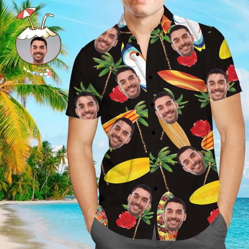 New Summer Custom Photo Hawaiian Shirt Men Clothing Funny 3D Customized Printed Button Up Shirt Cool Short Sleeve Women Blouse