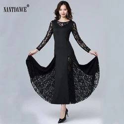 Women Standard Ballroom Dance Dresses Waltz Costumes Lace Sleeve Flamenco Dancing Dress Women Stage Waltz Dress Tango Dance Wear