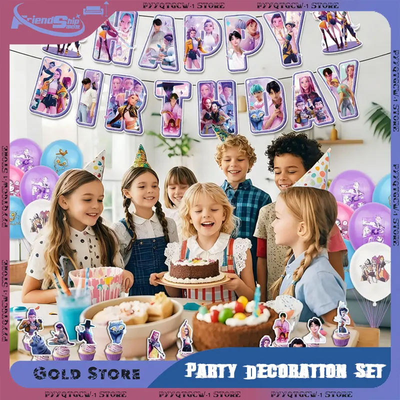 

Охотники на демонов, набор украшений для вечеринки, воздушный шар, баннер, флаг, фон, топпер для торта, аниме KPop, тема для девочек, подарки на день рождения