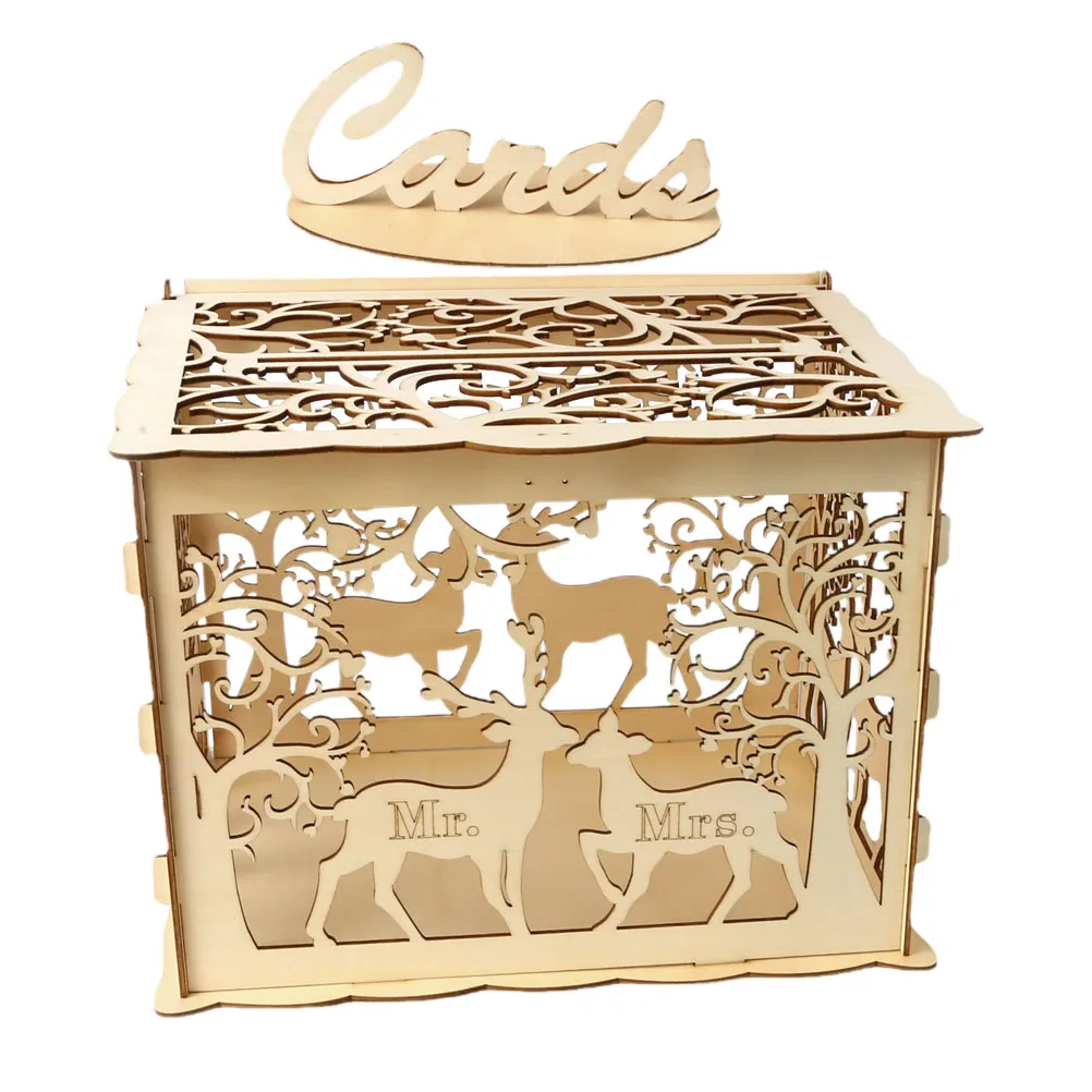 

Wooden Sign-in Box for Wedding Cards Case Vintage Ceremony Proposal Lovers Gift Envelope Storage Keepsake