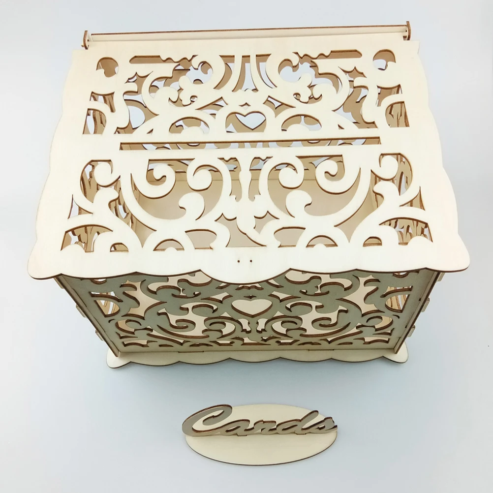 

Wooden Wedding Cards Box Hollow Design Rustic Check-In Box For Banquet Party Anniversary Decoration Storage Container Pattern 2
