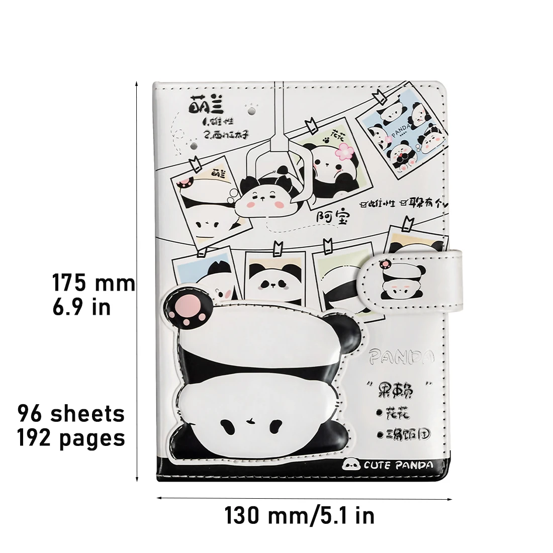 cartoon panda theme notebook color page illustration soft leather magnetic buckle notepad children\'s cute diary