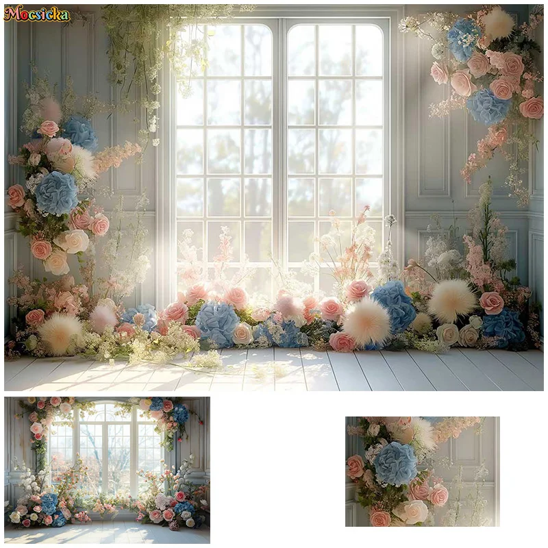 

Mocsicka Photography Background Adult Maternity Backdrop Window Floral Wedding Portrait Happy Birthday Studio Photo Prop Banner