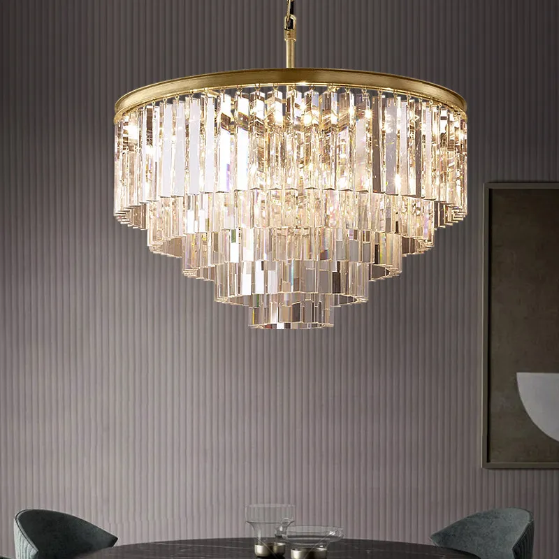Round Crystal Chandelier K9 Angular Crystal Art Deco Style of Paris Pendant Lamp Franch 1920S Odeon Round Chandelier Lighting