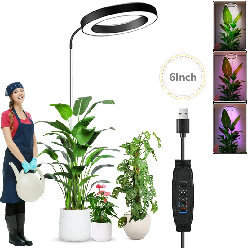 Plant Grow Light LED Growing Lamp Full Spectrum for Indoor Plant 5V Height Adjustable 3Light Modes Dimmable Brightness Gooseneck