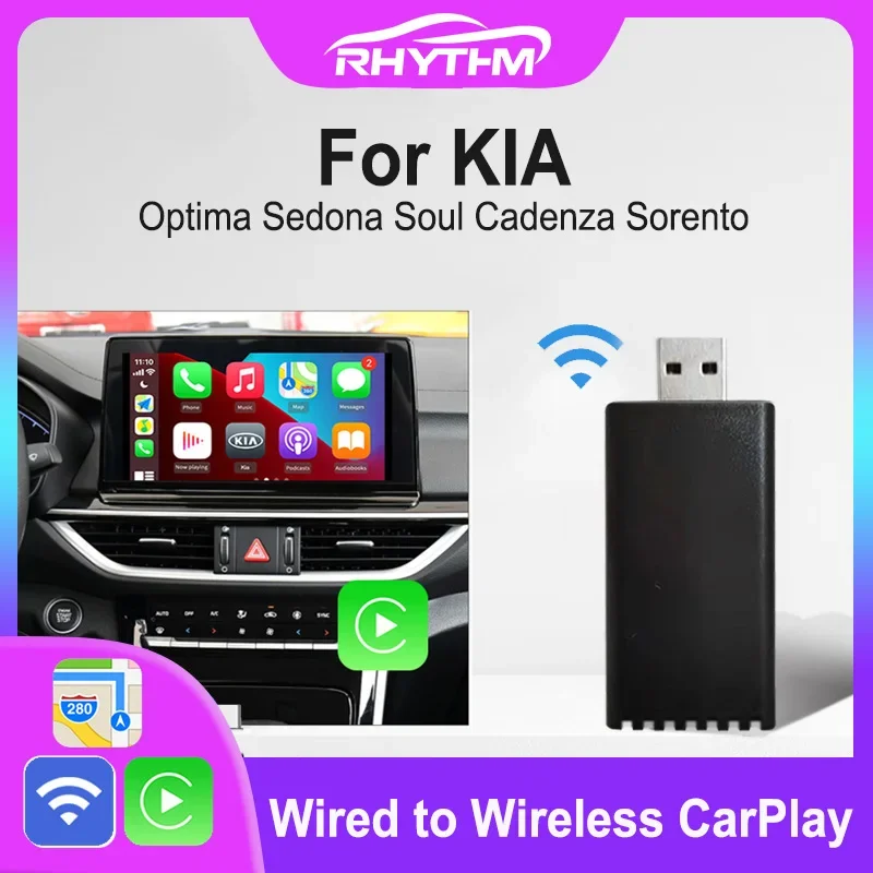 

Plug and Play Wireless CarPlay Adapter For KIA Optima Sedona Soul Cadenza Sorento 2017-2021 For OEM Car Stereo Upgrade SWC Map