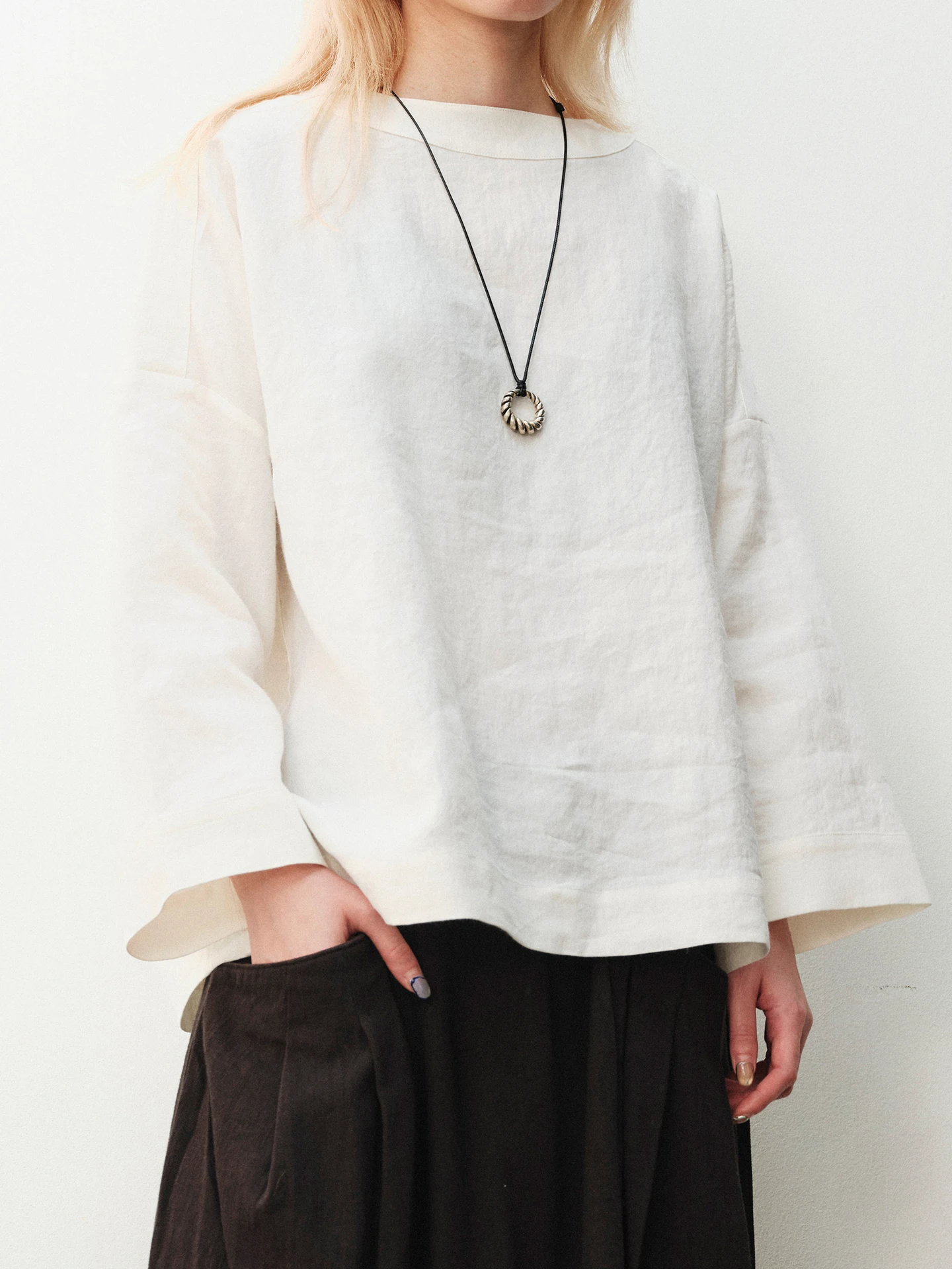 

Женская свободная блузка с круглым вырезом из смесового льняного полотна, белая, весенняя новинка, повседневная