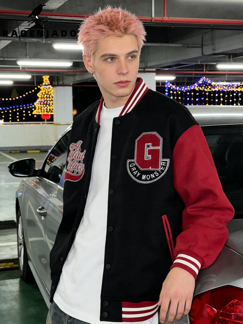 

Men's Vintage Embroidery Baseball Coat Unisex Racing Bomber Jacket Varsity Outerwear Sporty Streetwear with Colorblock Sleeves