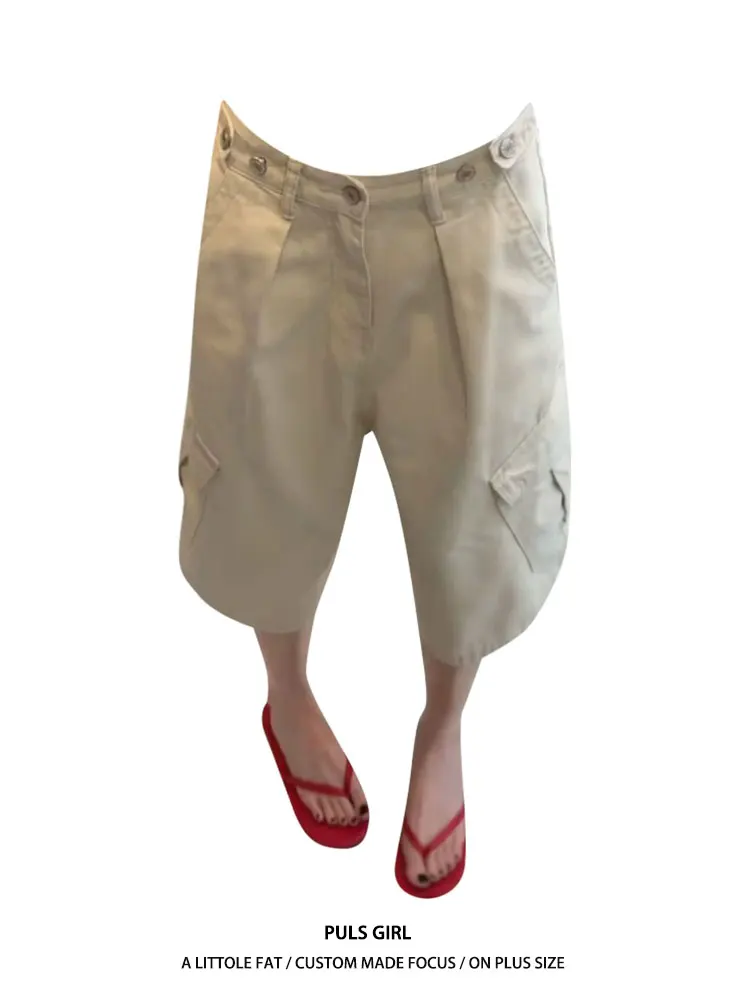 

Ретро-джинсы американского стиля больших размеров, повседневные широкие брюки с высокой талией и карманами, летняя новинка, модные женские брюки-капри.