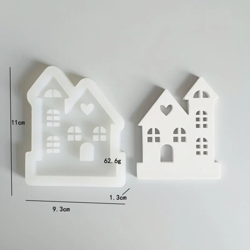 High and Low House Silicone Mold Love House Plug-in Mold Decoration Candlestick Plaster Mold