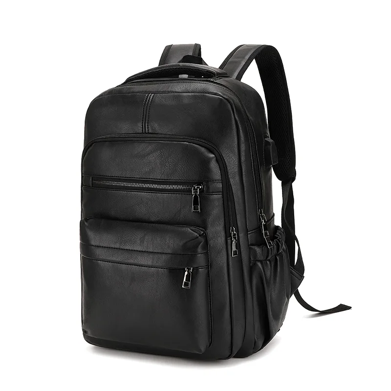 New Designer Business Men's Bag Usb Charging Port Male Bags PU Leather Waterprof Backpack Laptop Pack Man School Backpacks Black