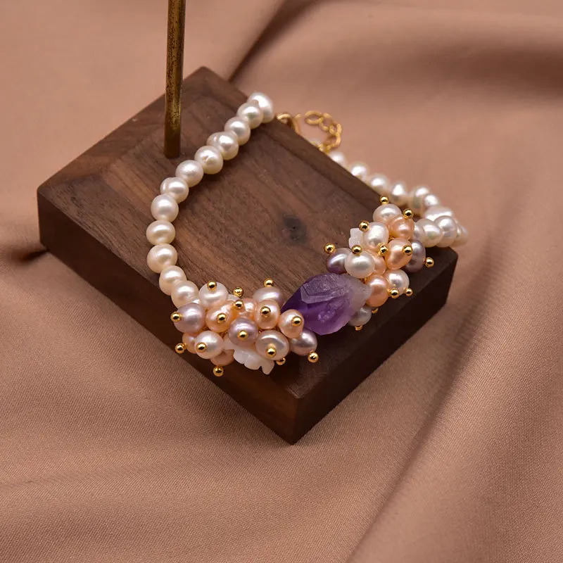 

Natural Freshwater Bracelet Personality European And American Retro Real Pearl Hand Jewelry Female
