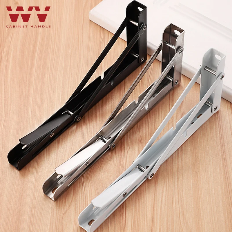 2PCS Black Folding Angle Bracket 8-16 Inch Triangle Shelf Heavy Support Adjustable Wall Mounted Bench Table Furniture Hardware