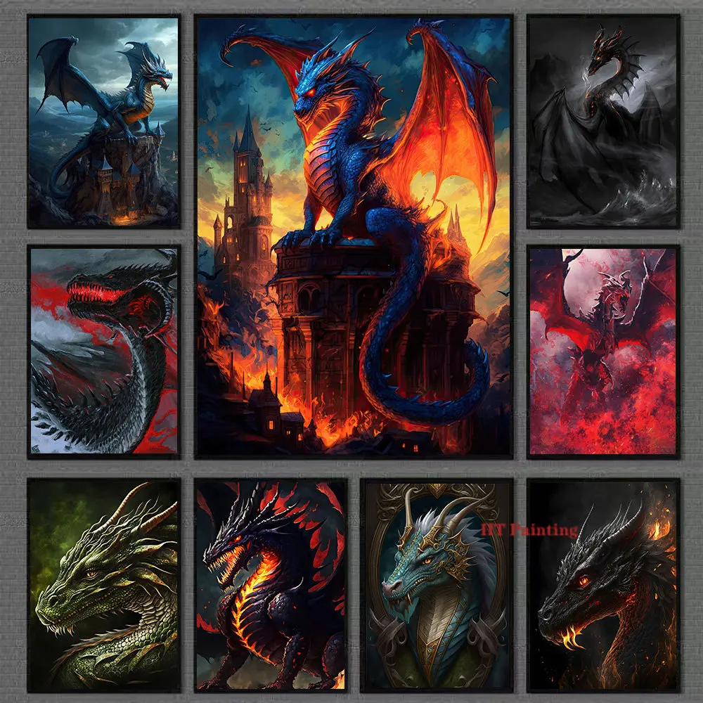 Abstrakte Fantasiedeine, schwarzer Drache, Poster, Leinwandgemälde, orientalischer Drache, Wandkunst, Bilder, Wohnzimmer, Heimdekoration, Geschenk