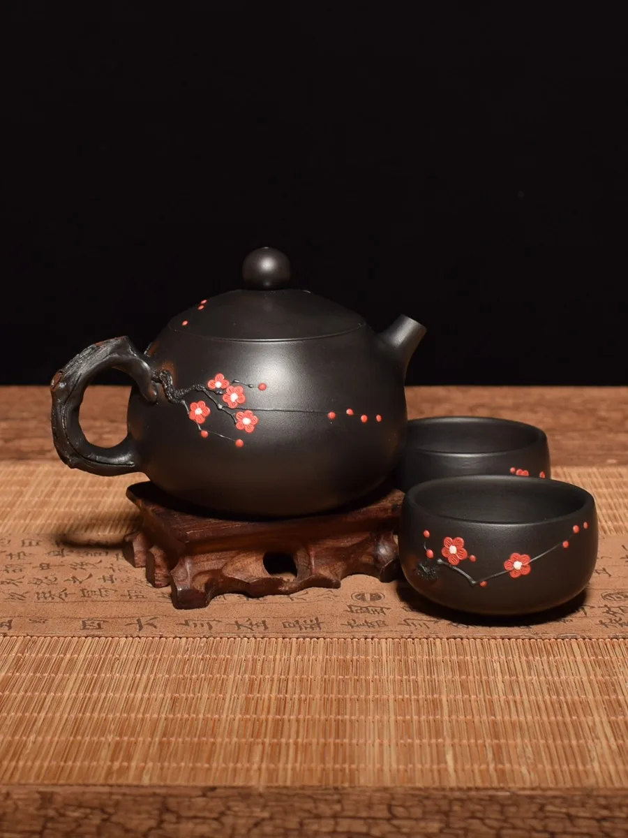 Yunnan Jianshui Purple Pottery Teapot Plum Blossom Root Art Xishi Teapot Pure Handmade Purple Clay Teapot Antique KungFu Tea Set