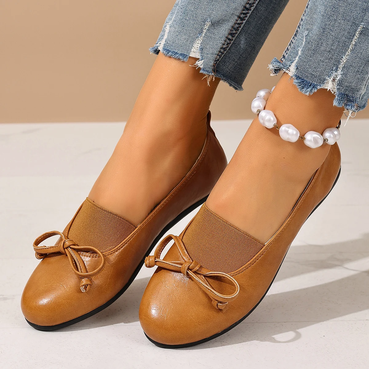 

Bow-tie elastic slip-on flat round-toe elegant college-style fashion women's shoes