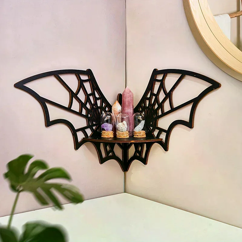Bat Corner Shelves Wooden Floating Bat Wall Corner Shelves Gothic Jewelry Display Shelf Halloween Decorative Shelf For Home