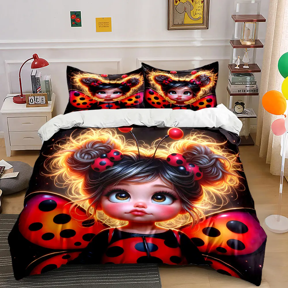Ladybug-themed outfit and hairstyle Printed Duvet Cover Set1 Duvet Cover+2 PillowcaseMulti Size Bedroom Bedding Decoration