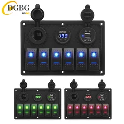 24V 12V 6 Buttons Switch Panel With Digital Voltmeter Tester USB Chargers 3.0 Light Toggle Car Power Adapter Marine Boat Caravan