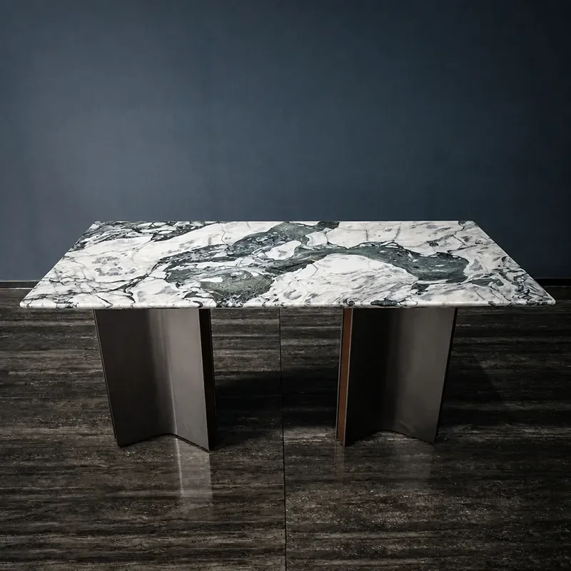 Natural Luxury Stone Rectangular Dining Table with Marble Dragon Pattern Large Flat Floor Villa High End Furniture