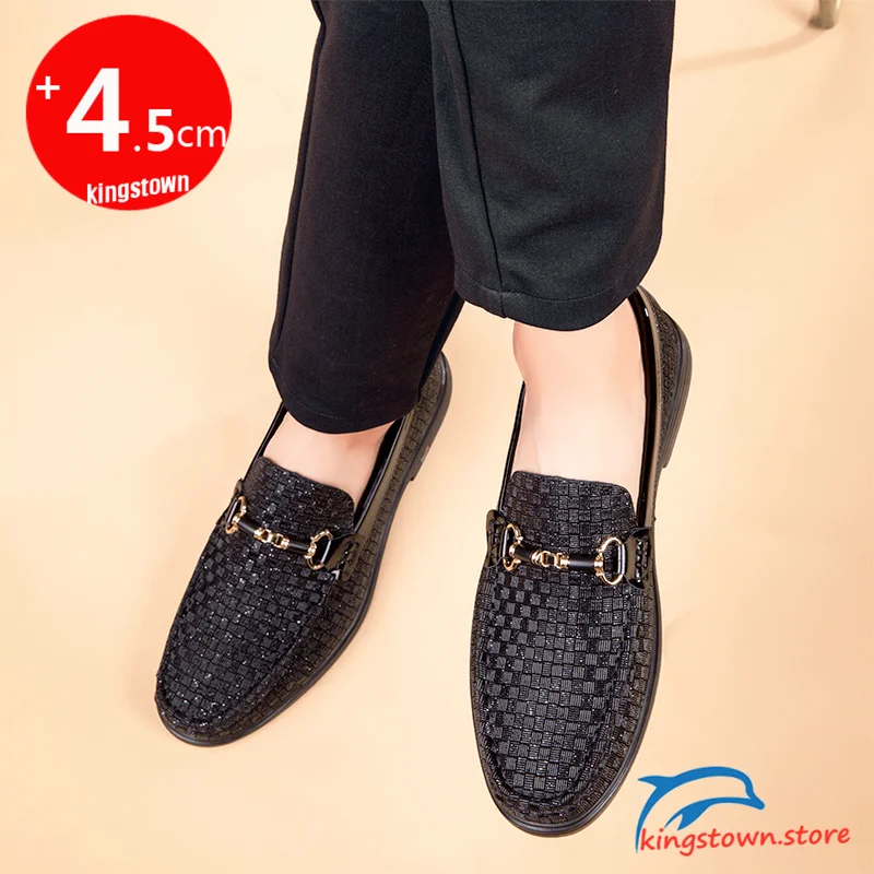 Loafers Men Business Leather Elevator Shoes Man Height Increase Insole 4.5CM Black British Lift