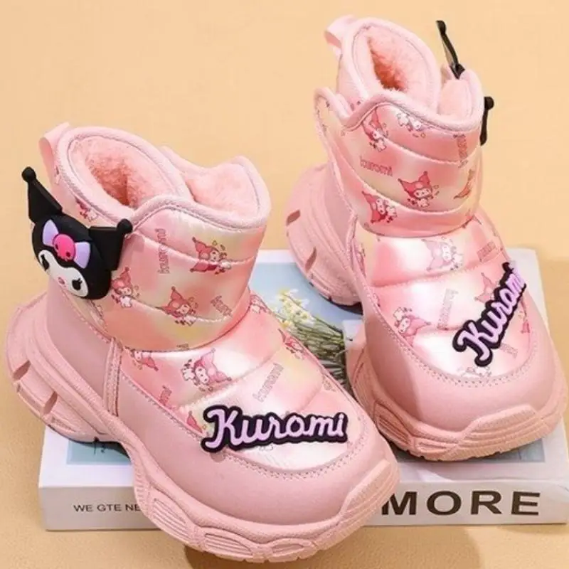 Snow Boots Hot Sanrio Girl Boots Kuromi Hello Kitty Kawaii Children Winter Style Non-Slip Thick Bottom Cotton Shoes Cartoon