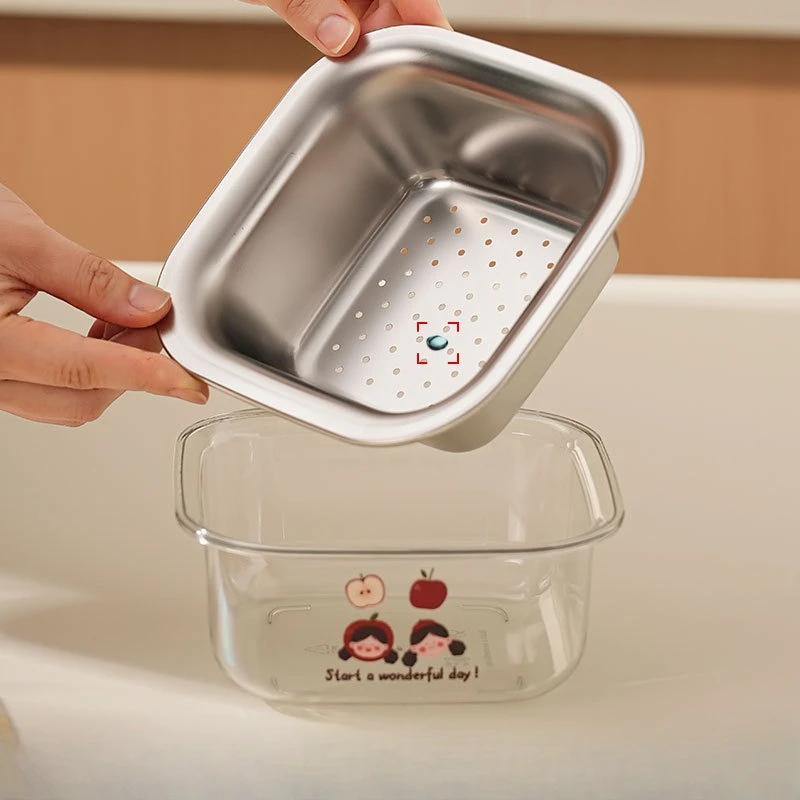 Special Drain Basket 304 Stainless Steel Double-layer Filter with Dense Holes Food Grade Drop Resistant Vegetable Washing Basket