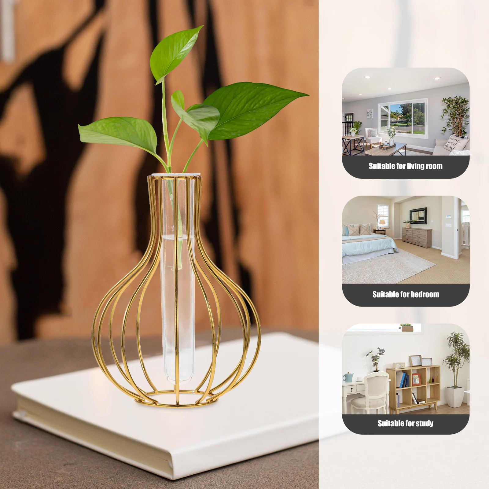 

Metal Flower Vase Gourd Shaped Golden Planter Home Decor 2303E-03 Small Plants Iron Vase Modern Gardening
