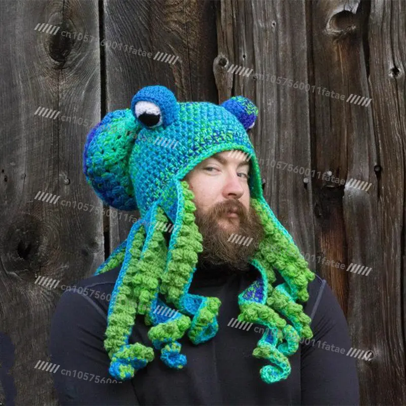 Octopus Hat Autumn and Winter New Crochet Wool Squid Funny Halloween Hand Knitted Octopus Hat