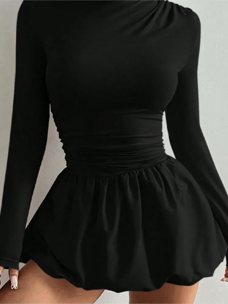 Sexy Mini Kleid Schlank Langarm Weibliche Rundhals Elegante Robe Casual Urlaub Party Prom Club Seder Nachtclub Abend Vestidos