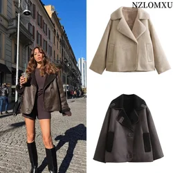 Woman Thick Faux Leather Jackets for Women Coat Autumn Winter Warm Wool Blends Coats Demi-season Plush Jacket Outerwear