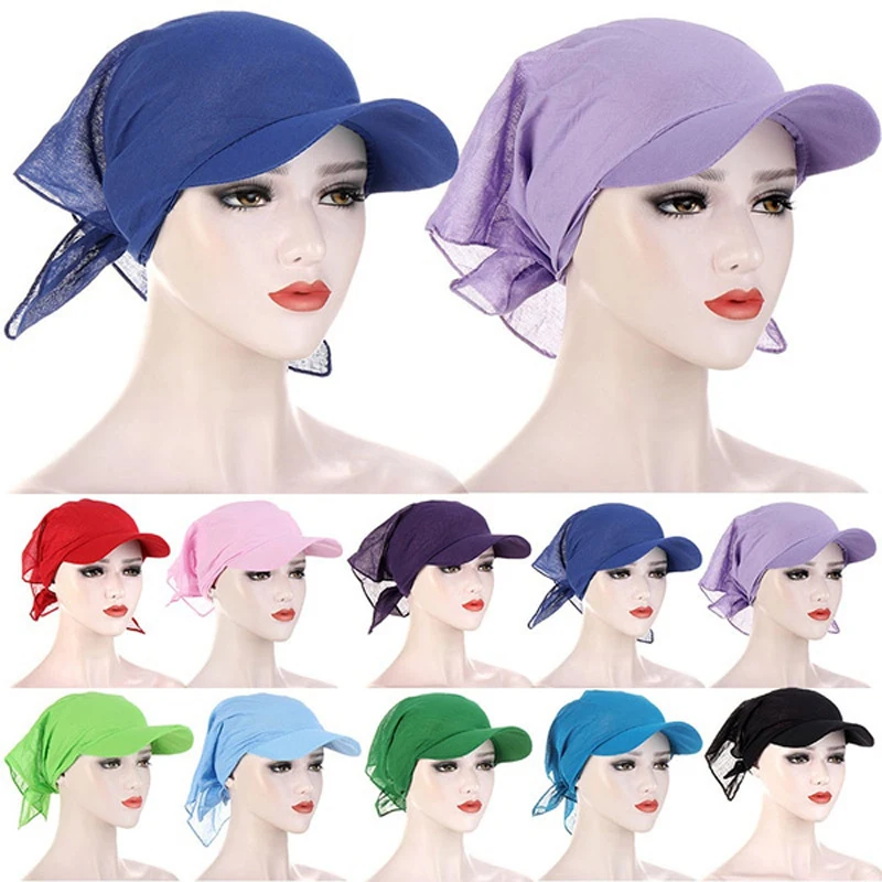 

Women Baseball Cap Solid Color Turban Cap Sun Visor With Pre-Tied Summer Outdoor Sunscreen Headscarf Hijab Headpiece Scarf Cap