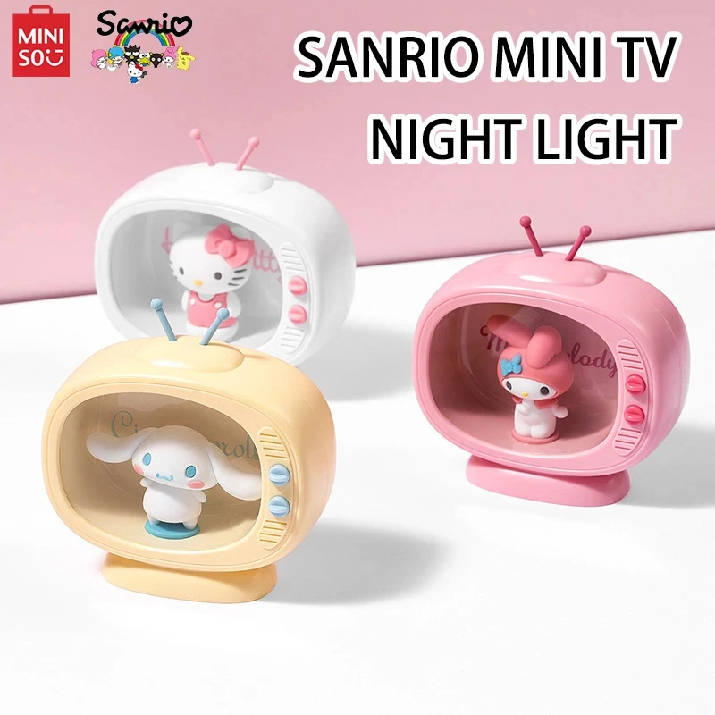 Mini prawdziwa lampka nocna Sanrio Kawaii Mini telewizor Hello Kitty lampka do spania dekoracje Anime zabawki dzieci prezenty dla dziewczynek