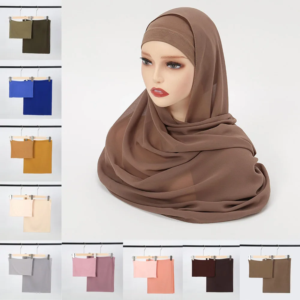 

Underscarf Turban Tube Bubble Pearl Chiffon Scarf with Inner Cap Bone Bonnet Muslim Hijab Hat Shawls Wrap Scarves Headscarf Hats