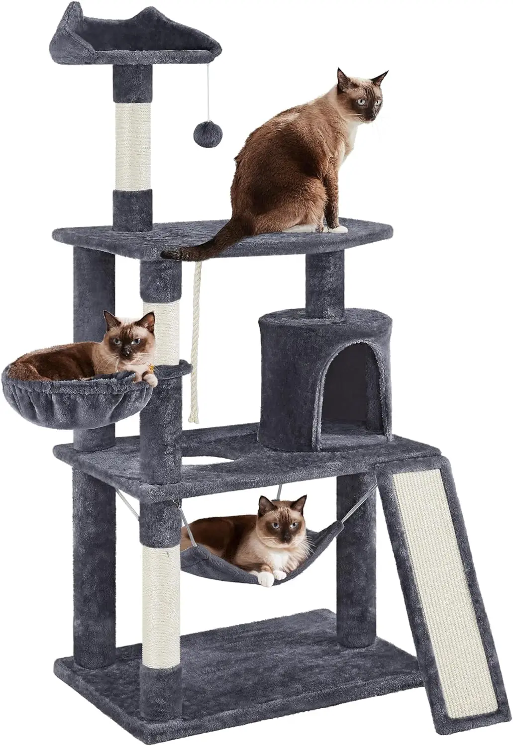 

63.5in Multi-Level Cat Tree Tower with Scratching Posts, Platform & Hammock for Kittens and Cats