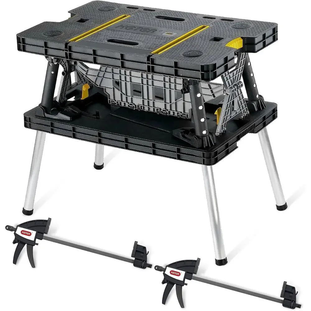 

Heavy-Duty Portable Workbench with 12 Clamps for Garage and Woodworking - All-Weather, Ideal for DIY Projects