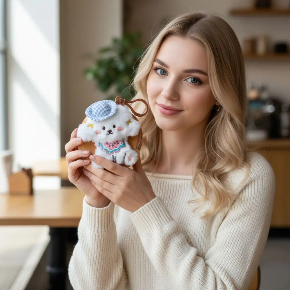 Cute 3D Dog Coin Purse Hat Puppy Multipurpose Keychain Wallet Fabric Mini Bag Charm Headphone/Lipstick/Coin Storage