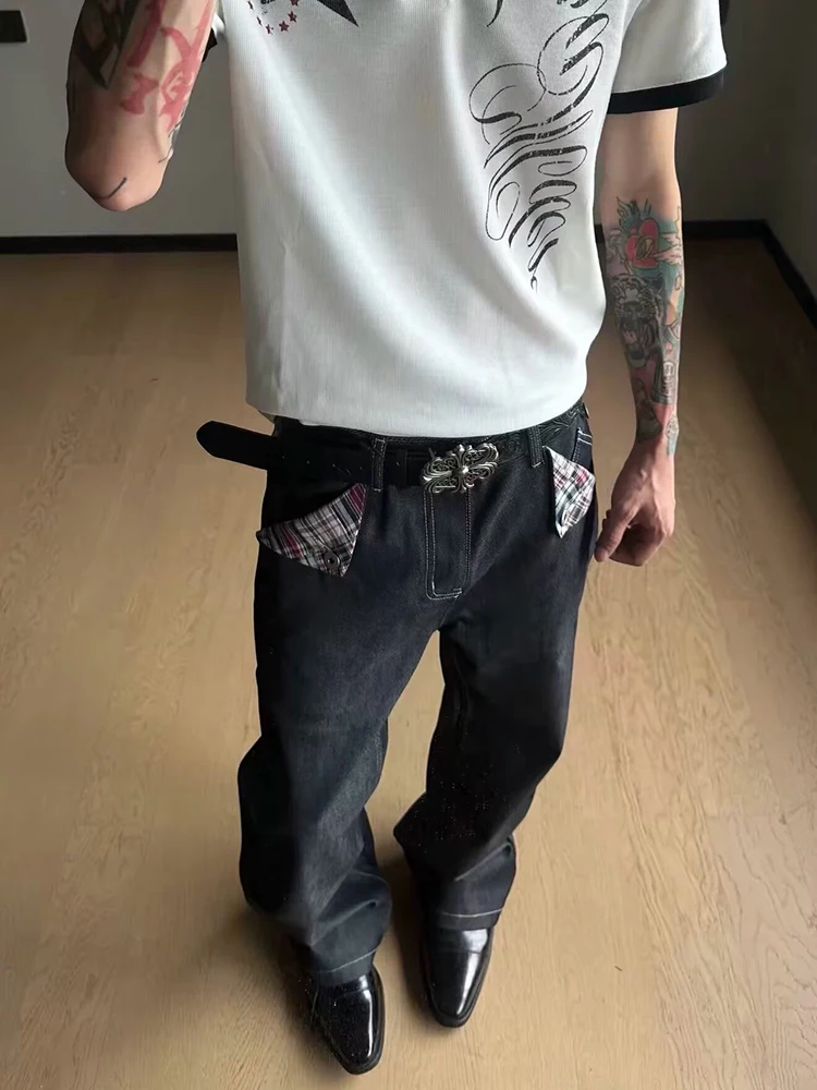 Daily Casual Contrast Color Washed Jeans Pants Mens Trendy Solid Color Straight Trousers Men 2026 Spring Fall Leisure Jeans