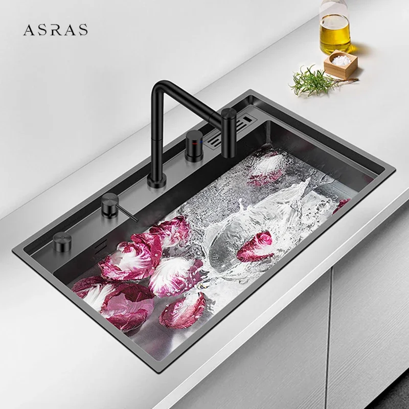 

ASRAS Nanometer Handmade Stepped Kitchen Sinks 4mm Thickness 220mm Depth SUS 304 Stainless Steel Large Size Sinks
