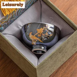 60ml Stacking Gold Flower And Bird Ceramic Teacup 999 Gilt Silver Meditation Cup Small Single Master Cup Tea Bowl Kung Fu Teaset